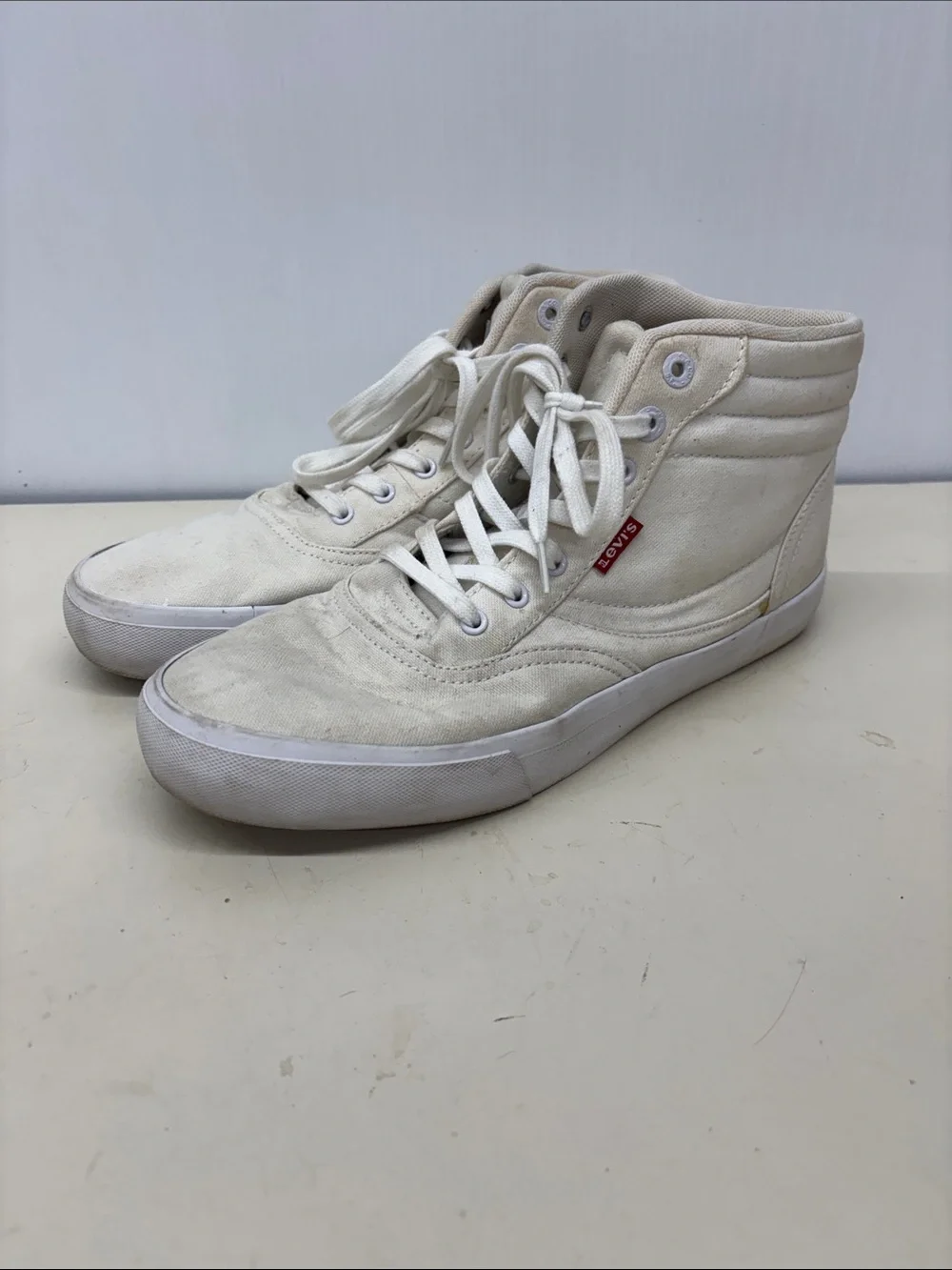 Levi's Men's High-Top Canvas Sneakers in Cream/White